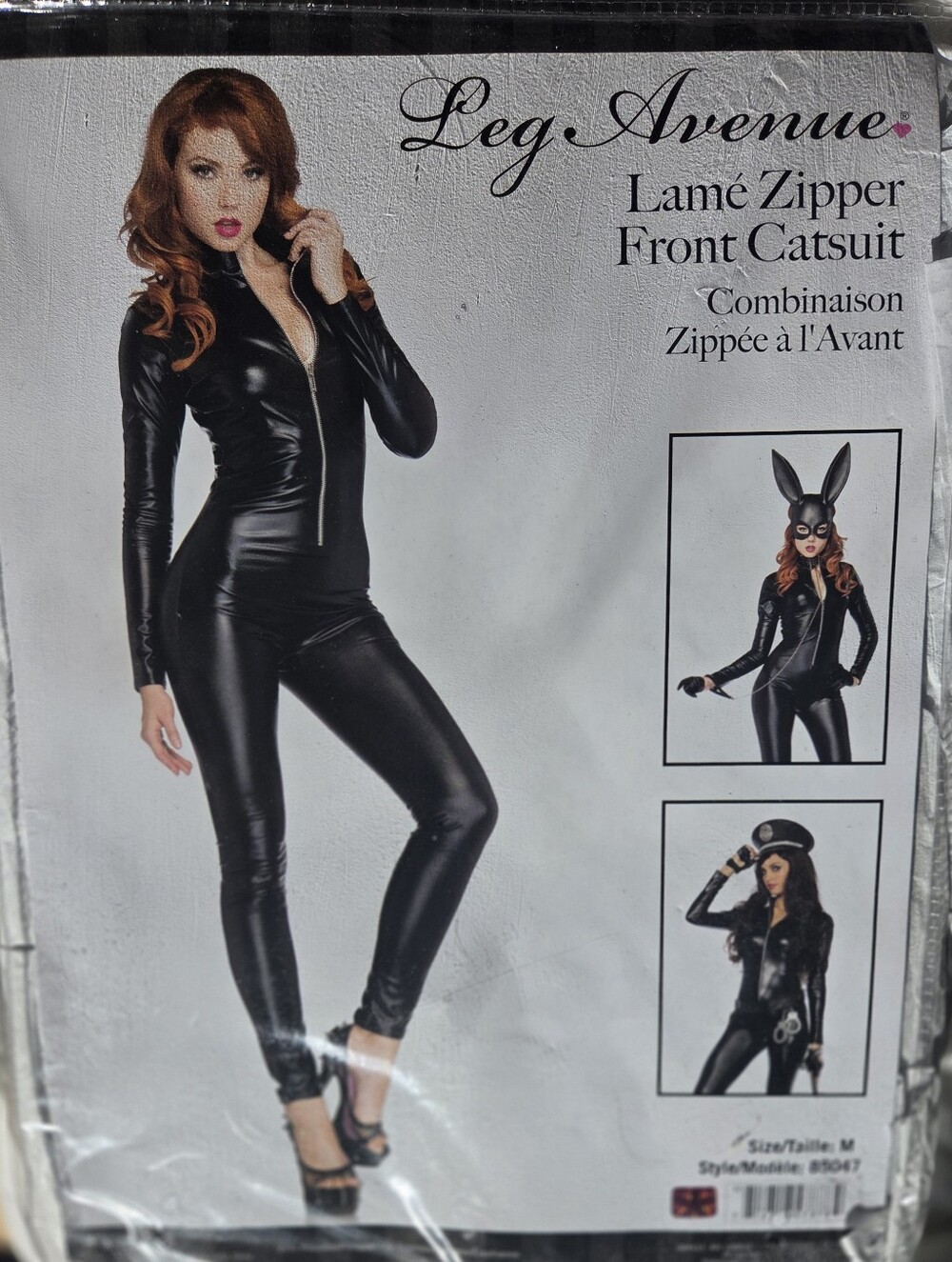 Leg Avenue Women’s Black Lamé Zipper Front Catsuit